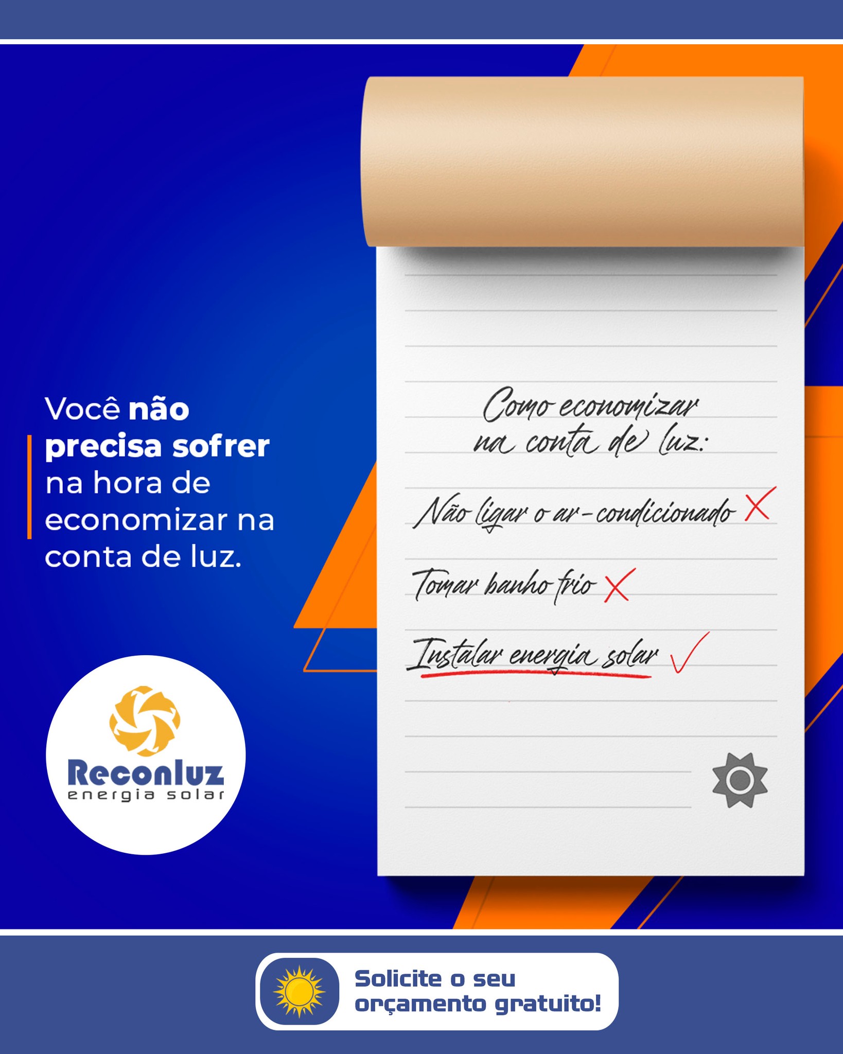 💰 Sua conta de energia está cada vez mais cara? Transforme a sua despesa fixa com a Coelba em economia para seu bolso! 💰

Com a Energia Fotovoltaica é possível economizar em até 95% na conta de luz e pagar o mínimo da concessionária, pelos próximos 25 anos. ✅.

Hoje, com as mais variadas linhas de financiamento bancário para Energia Solar, o retorno do seu investimento fica entre 2 e 4 anos, e você pode pagar uma parcela com mesmo valor que já paga hoje na sua conta de energia, tornando a Energia Solar um ótimo negócio. ✅.

Além disso, você pode parcelar em até 120 meses e só começar a pagar após 90 dias ✅.

✅E você? O que está esperando para ficar livre desses aumentos de energia?

👉 Solicite agora um orçamento grátis para nossos consultores, através do Telefone/Whatsapp: 📲 (71) 3255-8666 / (71) 99294-0646.

#ManutençãoPreventivaPainéisSolares #LimpezaPainéisSolares #EnergiaSolarParaCondomínios #EnergiaSolar #Sustentabilidade #EnergiaSolarSalvador #EnergiaSolarBahia #EconomizarEnergia #EnergiaSolarFotovoltaica #Placassolares #ReconluzEnergiaSolar #EnergiaSolarParaEmpresas #EnergiaSolarParaResidências #EnergiaSolarParaCondomínios #EnergiaSolarParaEscolas